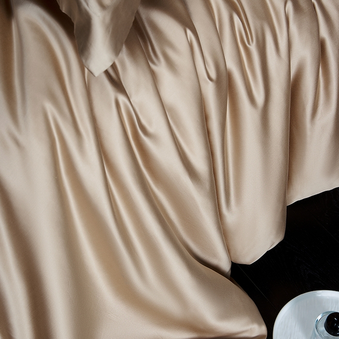 91家纺网 家纺一手货源 找家纺 618家纺 2026新款A类奥地利进口兰精天丝纯色四件套系列 天丝简约香槟金