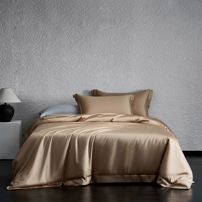 618家纺 2026新款A类奥地利进口兰精天丝纯色四件套系列 天丝简约香槟金
