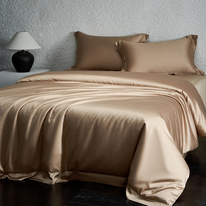 91家纺网 家纺一手货源 找家纺 618家纺 2026新款A类奥地利进口兰精天丝纯色四件套系列 天丝简约香槟金