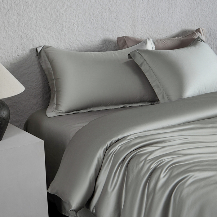 91家纺网 家纺一手货源 找家纺 618家纺 2026新款A类奥地利进口兰精天丝纯色四件套系列 天丝简约雅士灰