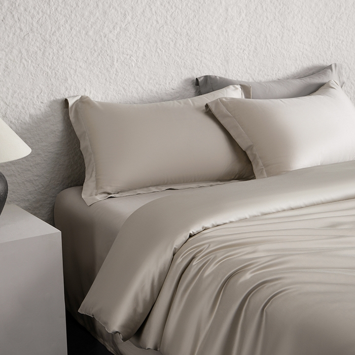 91家纺网 家纺一手货源 找家纺 618家纺 2026新款A类奥地利进口兰精天丝纯色四件套系列 天丝简约椰子灰