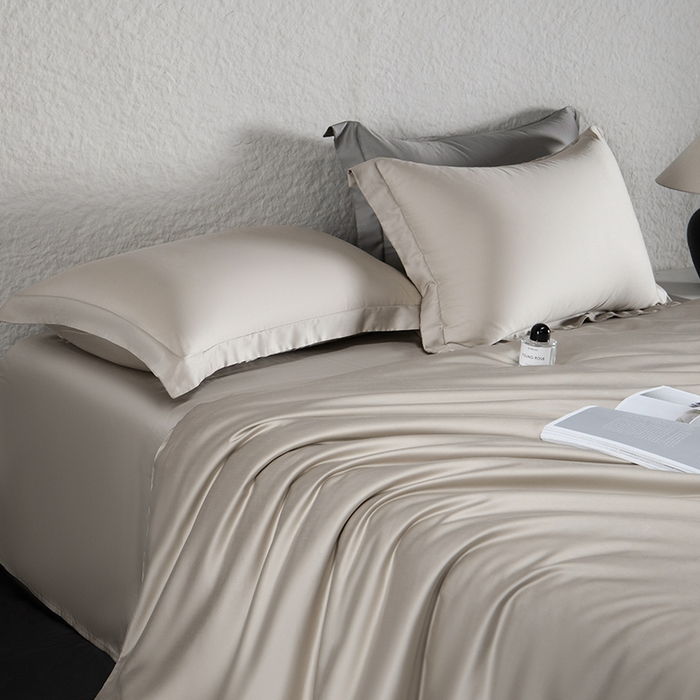 91家纺网 家纺一手货源 找家纺 618家纺 2026新款A类奥地利进口兰精天丝纯色四件套系列 天丝简约椰子灰