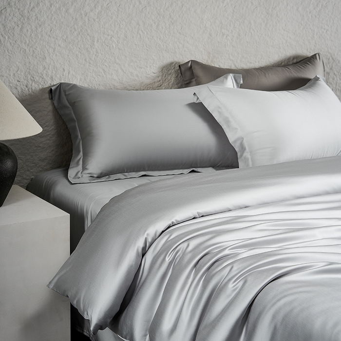 91家纺网 家纺一手货源 找家纺 618家纺 2026新款A类奥地利进口兰精天丝纯色四件套系列 天丝简约银河灰