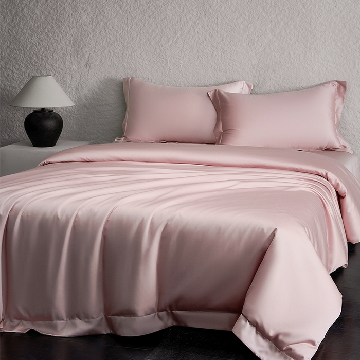 91家纺网 家纺一手货源 找家纺 618家纺 2026新款A类奥地利进口兰精天丝纯色四件套系列 天丝简约樱花粉