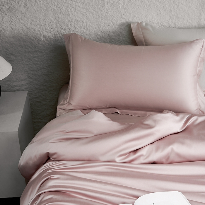 91家纺网 家纺一手货源 找家纺 618家纺 2026新款A类奥地利进口兰精天丝纯色四件套系列 天丝简约樱花粉