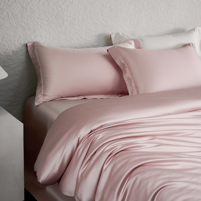 91家纺网 家纺一手货源 找家纺 618家纺 2026新款A类奥地利进口兰精天丝纯色四件套系列 天丝简约樱花粉