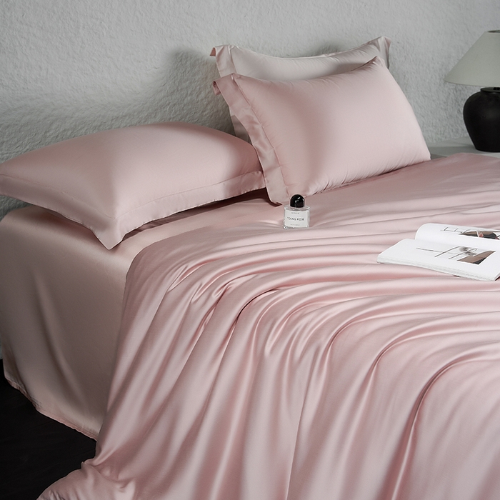 91家纺网 家纺一手货源 找家纺 618家纺 2026新款A类奥地利进口兰精天丝纯色四件套系列 天丝简约樱花粉