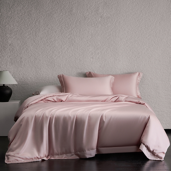 618家纺 2026新款A类奥地利进口兰精天丝纯色四件套系列 天丝简约樱花粉