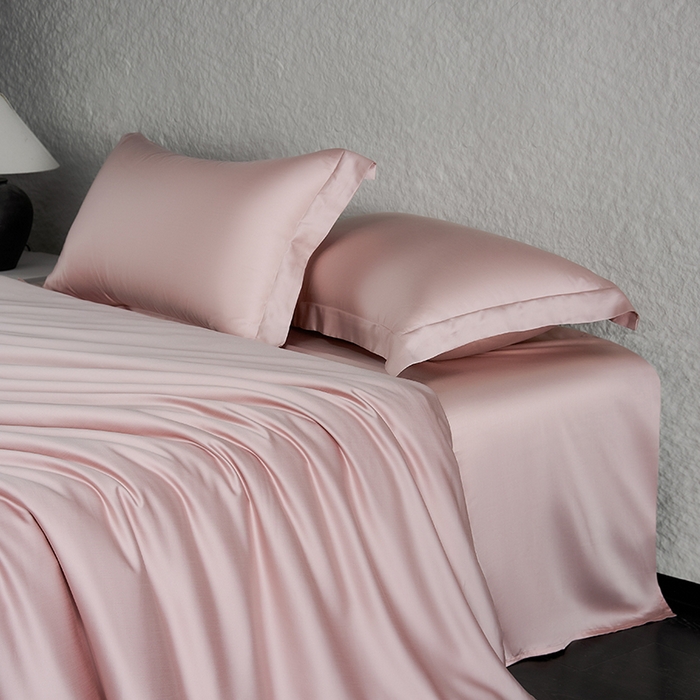 91家纺网 家纺一手货源 找家纺 618家纺 2026新款A类奥地利进口兰精天丝纯色四件套系列 天丝简约樱花粉