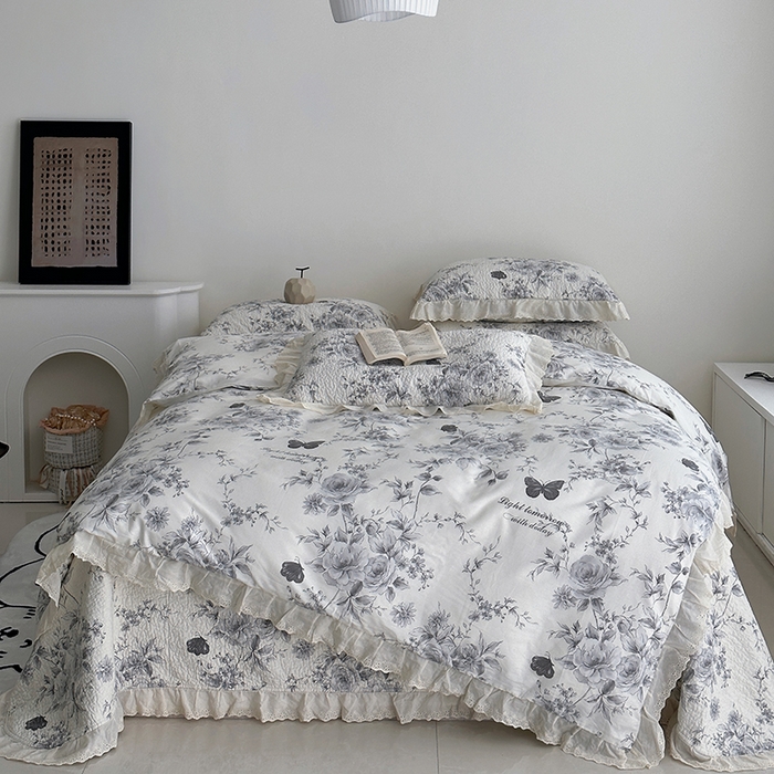 91家纺网 家纺一手货源 找家纺 （总）佰织鑫家居 2026新款全棉法式砂洗棉花床盖款被套四件套