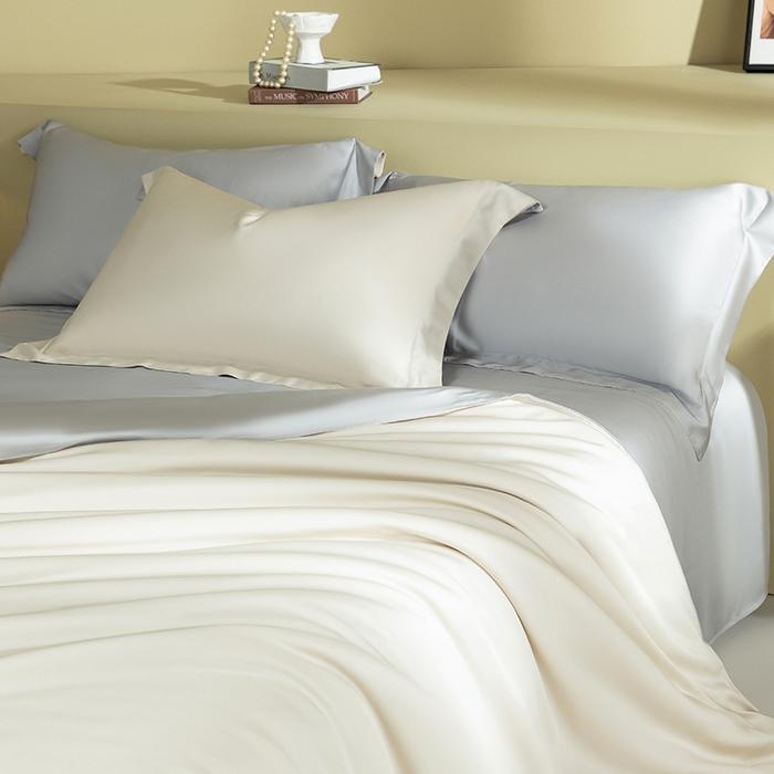 618家纺 2026新款A类奥地利进口兰精天丝拼色四件套系列 天丝双拼米灰