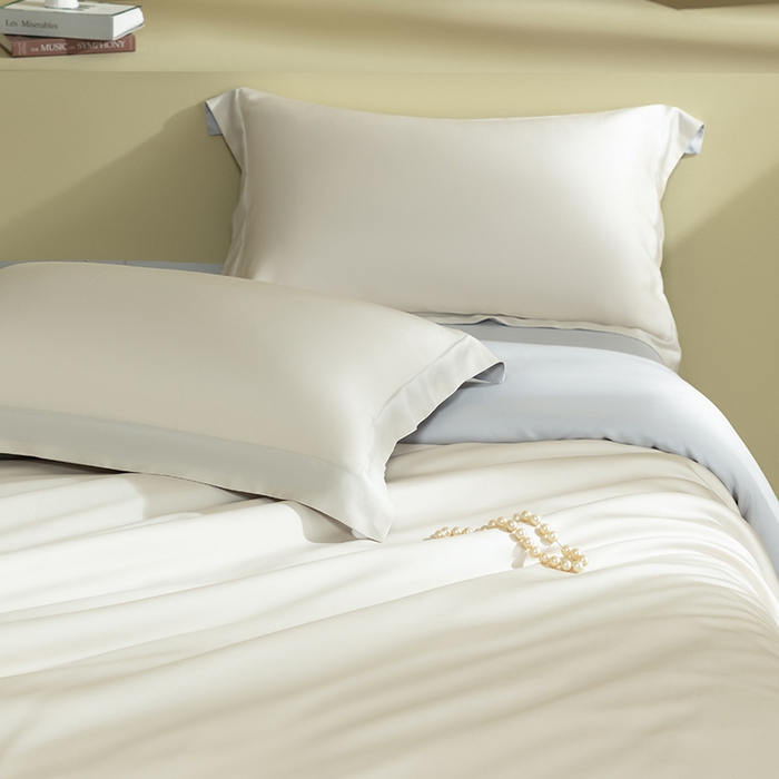 91家纺网 家纺一手货源 找家纺 618家纺 2026新款A类奥地利进口兰精天丝拼色四件套系列 天丝双拼米灰