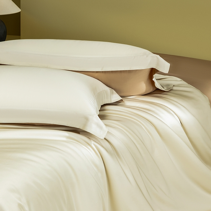 91家纺网 家纺一手货源 找家纺 618家纺 2026新款A类奥地利进口兰精天丝拼色四件套系列 天丝双拼奶咖