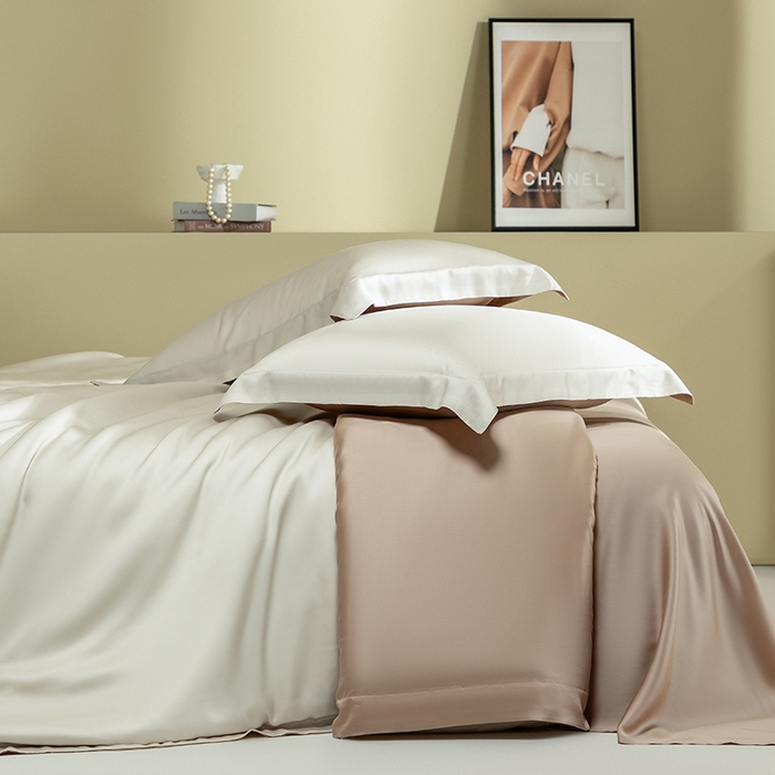 91家纺网 家纺一手货源 找家纺 618家纺 2026新款A类奥地利进口兰精天丝拼色四件套系列 天丝双拼奶咖