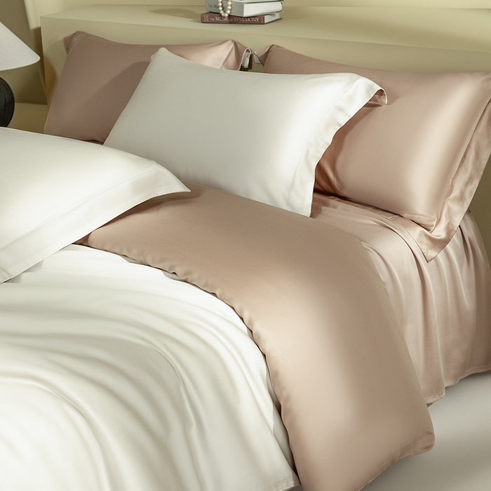 91家纺网 家纺一手货源 找家纺 618家纺 2026新款A类奥地利进口兰精天丝拼色四件套系列 天丝双拼奶咖