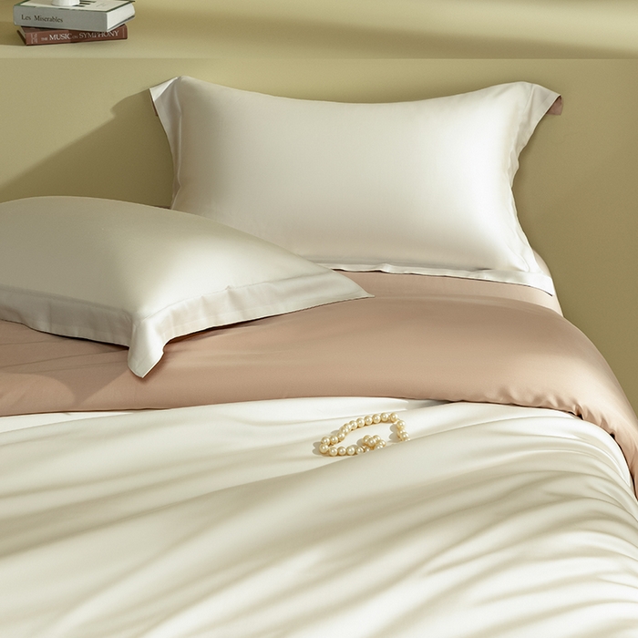 91家纺网 家纺一手货源 找家纺 618家纺 2026新款A类奥地利进口兰精天丝拼色四件套系列 天丝双拼奶咖