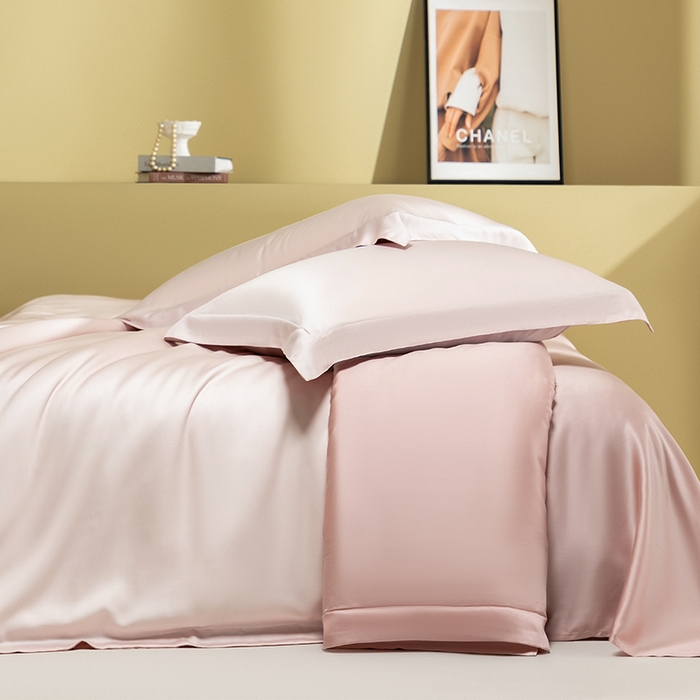 91家纺网 家纺一手货源 找家纺 618家纺 2026新款A类奥地利进口兰精天丝拼色四件套系列 天丝双拼奶油粉