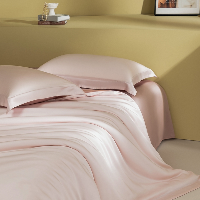 91家纺网 家纺一手货源 找家纺 618家纺 2026新款A类奥地利进口兰精天丝拼色四件套系列 天丝双拼奶油粉