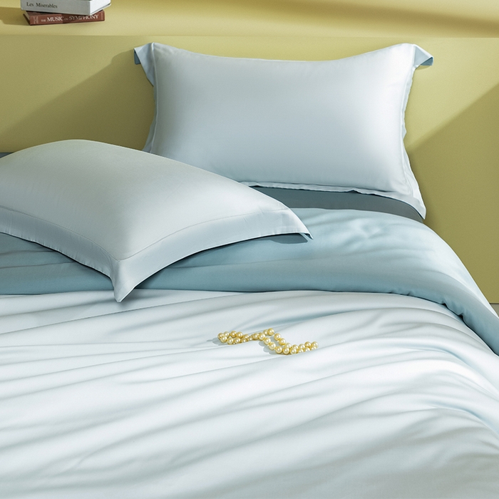 91家纺网 家纺一手货源 找家纺 618家纺 2026新款A类奥地利进口兰精天丝拼色四件套系列 天丝双拼晴空蓝