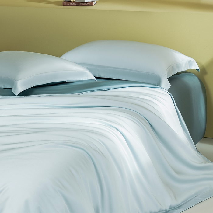 91家纺网 家纺一手货源 找家纺 618家纺 2026新款A类奥地利进口兰精天丝拼色四件套系列 天丝双拼晴空蓝