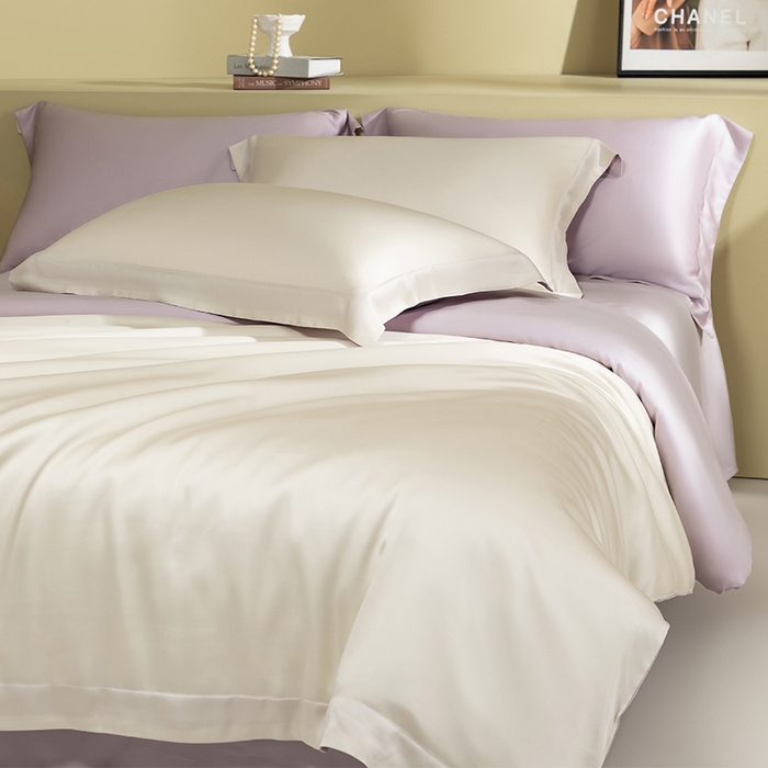 91家纺网 家纺一手货源 找家纺 618家纺 2026新款A类奥地利进口兰精天丝拼色四件套系列 天丝双拼香芋