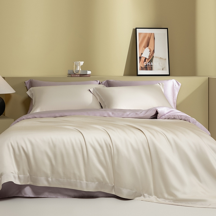 91家纺网 家纺一手货源 找家纺 618家纺 2026新款A类奥地利进口兰精天丝拼色四件套系列 天丝双拼香芋