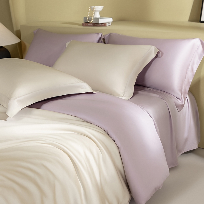 91家纺网 家纺一手货源 找家纺 618家纺 2026新款A类奥地利进口兰精天丝拼色四件套系列 天丝双拼香芋