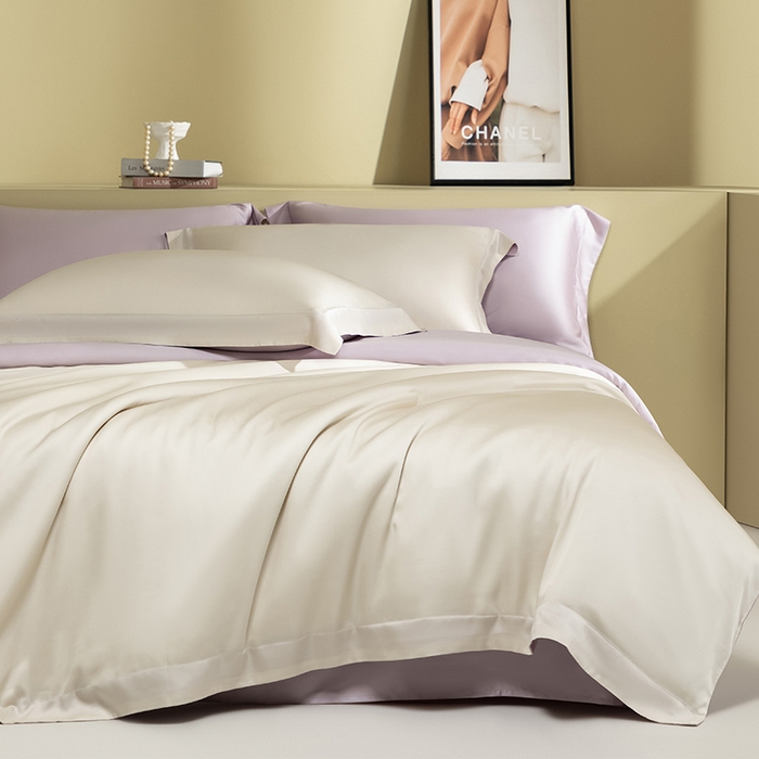 91家纺网 家纺一手货源 找家纺 618家纺 2026新款A类奥地利进口兰精天丝拼色四件套系列 天丝双拼香芋