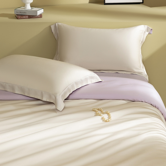 91家纺网 家纺一手货源 找家纺 618家纺 2026新款A类奥地利进口兰精天丝拼色四件套系列 天丝双拼香芋