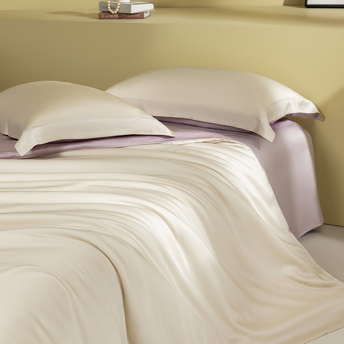 91家纺网 家纺一手货源 找家纺 618家纺 2026新款A类奥地利进口兰精天丝拼色四件套系列 天丝双拼香芋