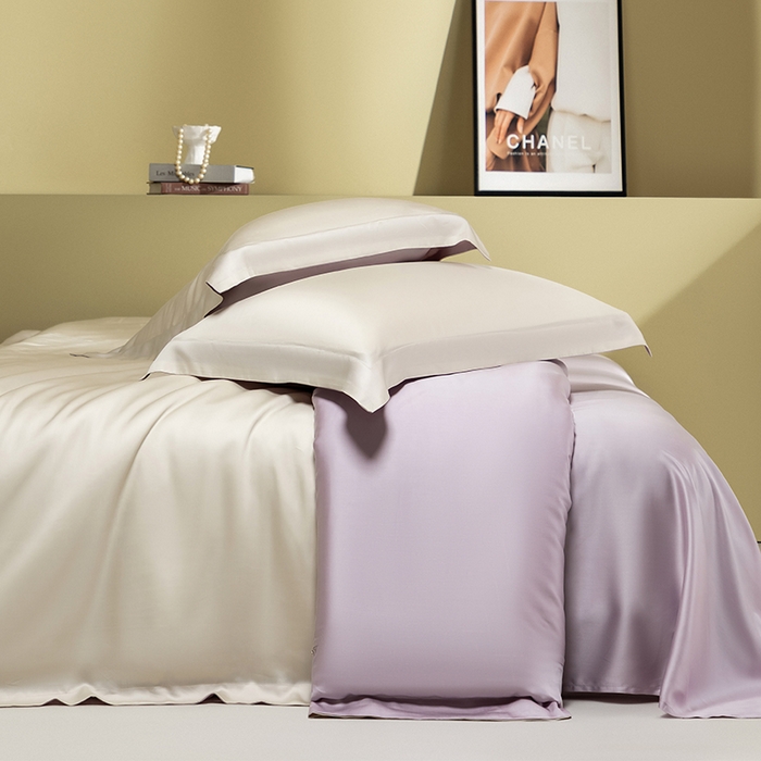 91家纺网 家纺一手货源 找家纺 618家纺 2026新款A类奥地利进口兰精天丝拼色四件套系列 天丝双拼香芋