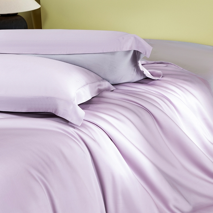 91家纺网 家纺一手货源 找家纺 618家纺 2026新款A类奥地利进口兰精天丝拼色四件套系列 天丝双拼紫灰