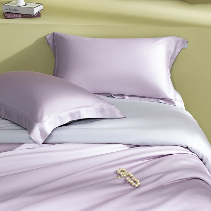 91家纺网 家纺一手货源 找家纺 618家纺 2026新款A类奥地利进口兰精天丝拼色四件套系列 天丝双拼紫灰