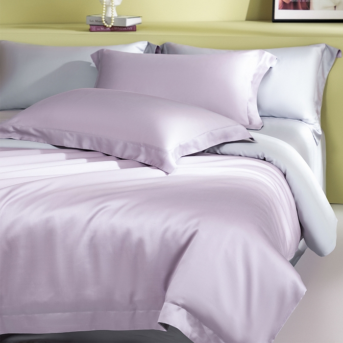 91家纺网 家纺一手货源 找家纺 618家纺 2026新款A类奥地利进口兰精天丝拼色四件套系列 天丝双拼紫灰