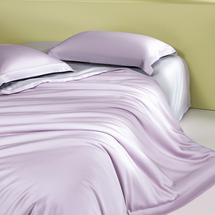 91家纺网 家纺一手货源 找家纺 618家纺 2026新款A类奥地利进口兰精天丝拼色四件套系列 天丝双拼紫灰