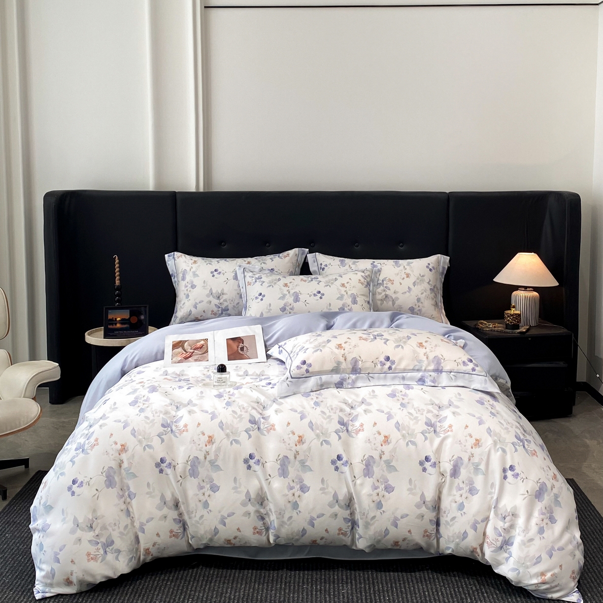 91家纺网 家纺一手货源 找家纺 启航家居 2026新款春夏天丝莱赛尔数码印花四件套 花颜外兰