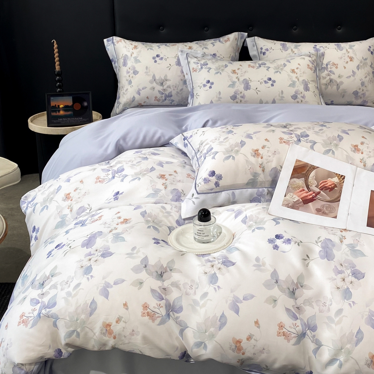 91家纺网 家纺一手货源 找家纺 启航家居 2026新款春夏天丝莱赛尔数码印花四件套 花颜外兰