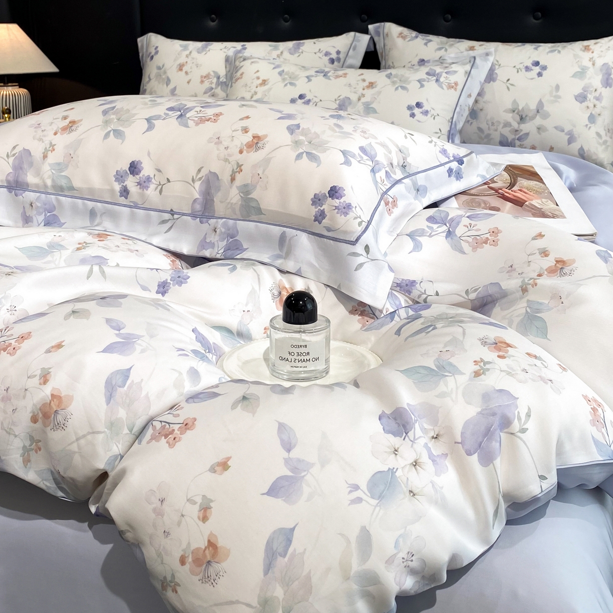 91家纺网 家纺一手货源 找家纺 启航家居 2026新款春夏天丝莱赛尔数码印花四件套 花颜外兰