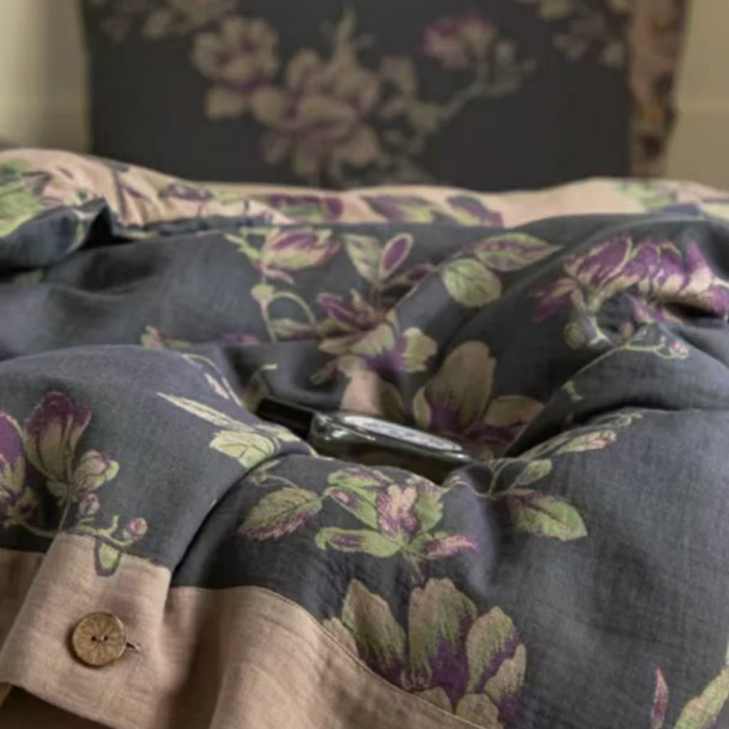 91家纺网 家纺一手货源 找家纺 库里梦家纺 2026春夏新款直播专供爆款色织复古双层纱四件套 橘花