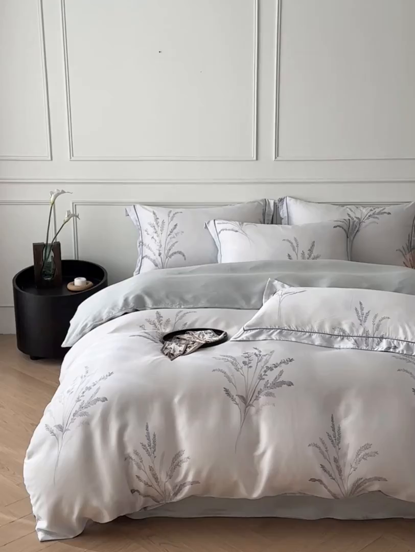 91家纺网 家纺一手货源 找家纺 启航家居 2026新款春夏天丝莱赛尔数码印花四件套 池禾韵兰