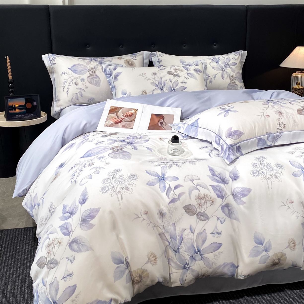 91家纺网 家纺一手货源 找家纺 启航家居 2026新款春夏天丝莱赛尔数码印花四件套 春溢然兰