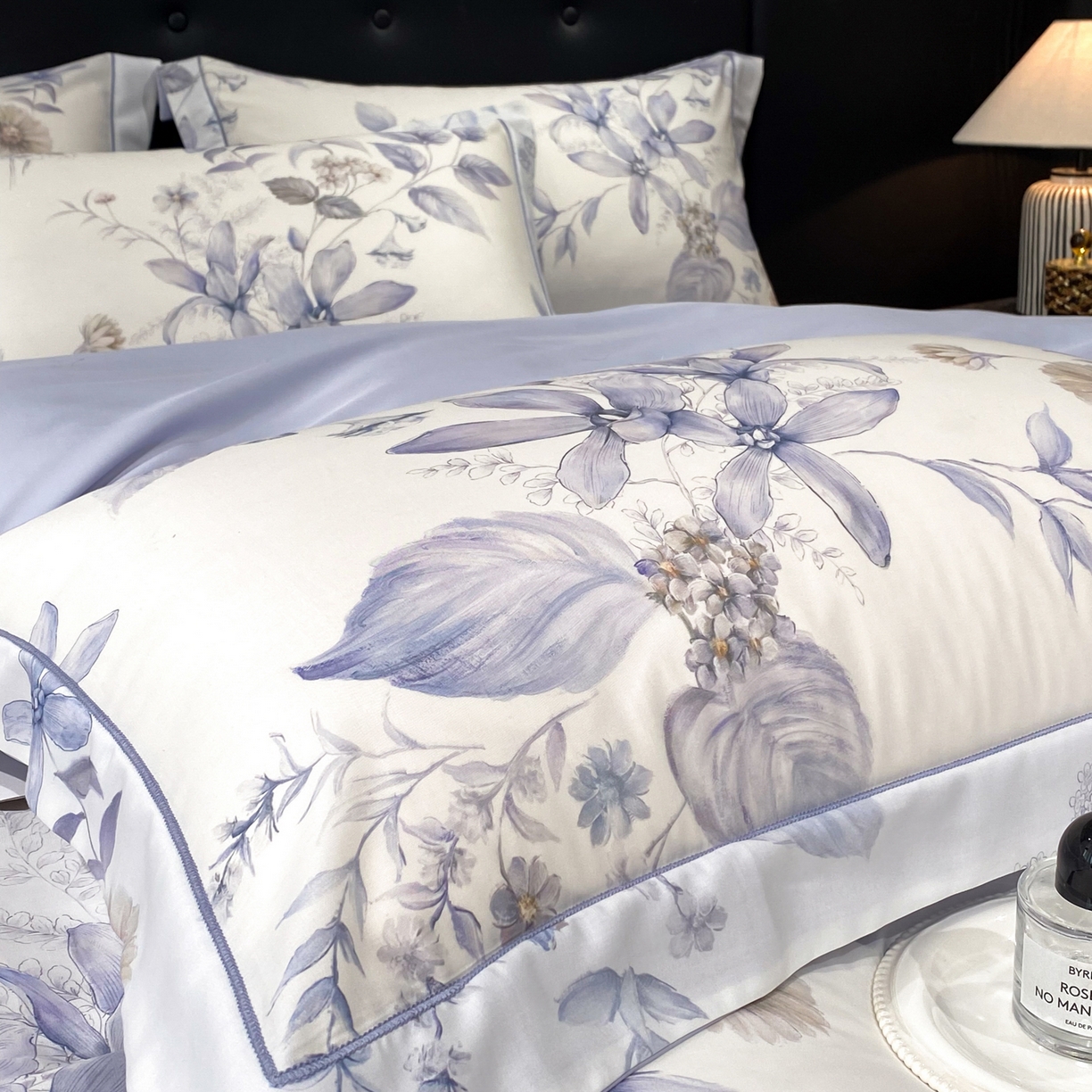 91家纺网 家纺一手货源 找家纺 启航家居 2026新款春夏天丝莱赛尔数码印花四件套 春溢然兰