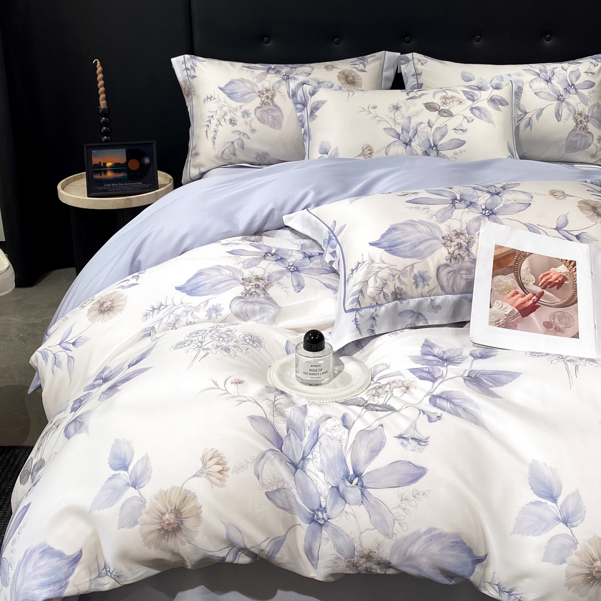 91家纺网 家纺一手货源 找家纺 启航家居 2026新款春夏天丝莱赛尔数码印花四件套 春溢然兰