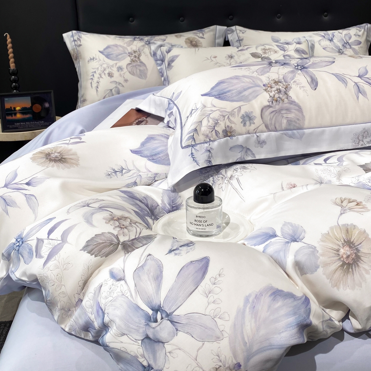 91家纺网 家纺一手货源 找家纺 启航家居 2026新款春夏天丝莱赛尔数码印花四件套 春溢然兰