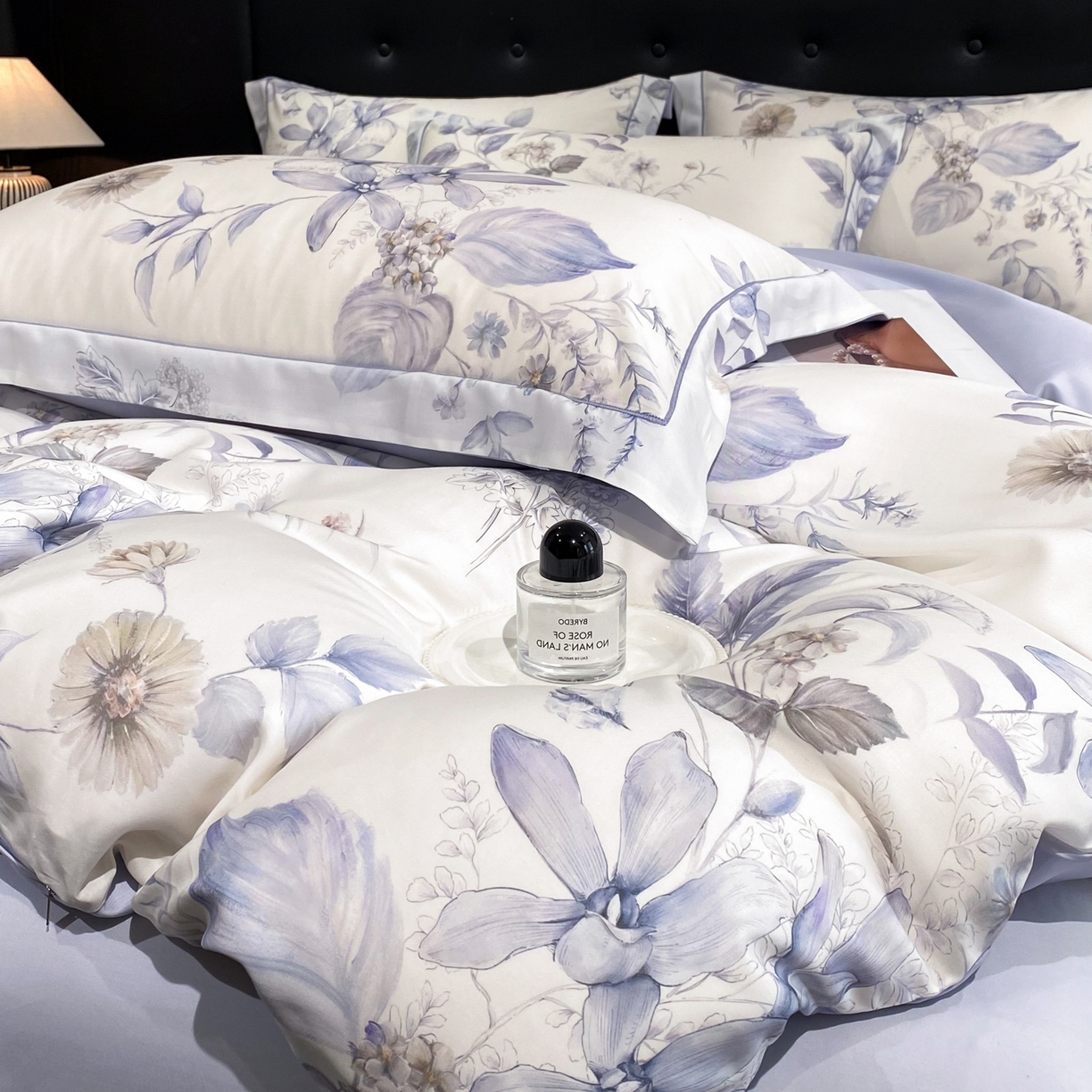 91家纺网 家纺一手货源 找家纺 启航家居 2026新款春夏天丝莱赛尔数码印花四件套 春溢然兰