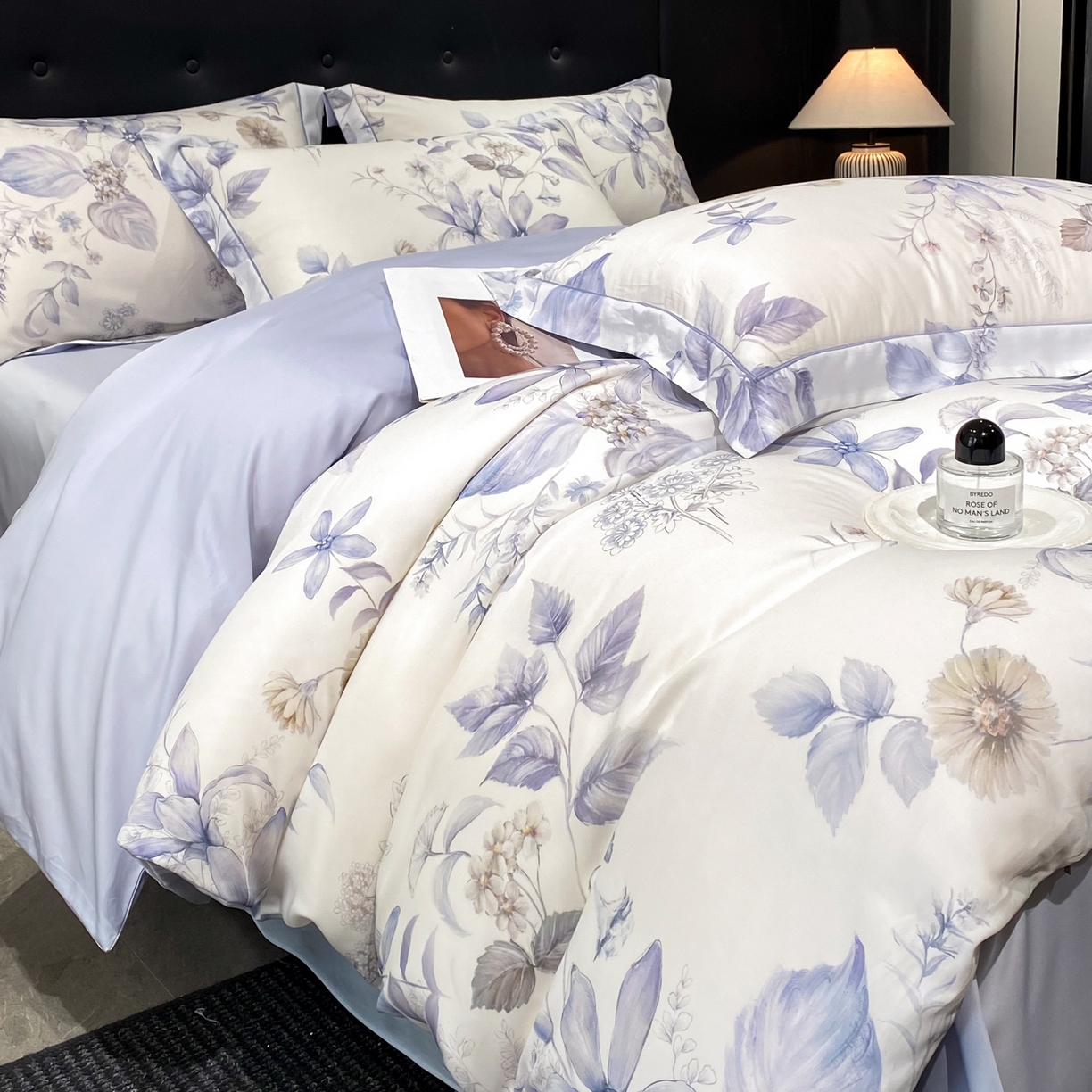 91家纺网 家纺一手货源 找家纺 启航家居 2026新款春夏天丝莱赛尔数码印花四件套 春溢然兰