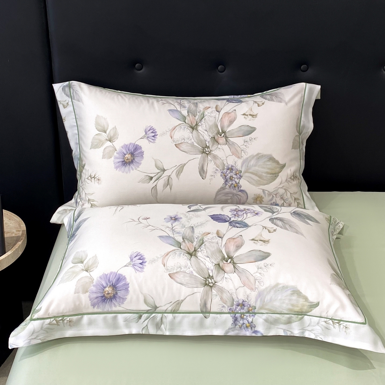 91家纺网 家纺一手货源 找家纺 启航家居 2026新款春夏天丝莱赛尔数码印花四件套 春溢然绿