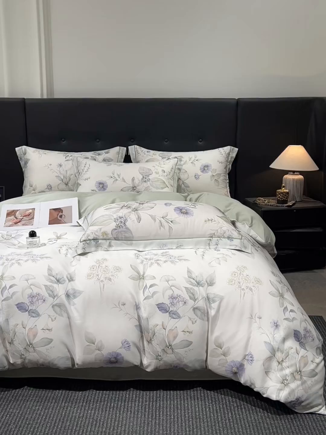 91家纺网 家纺一手货源 找家纺 启航家居 2026新款春夏天丝莱赛尔数码印花四件套 春溢然绿