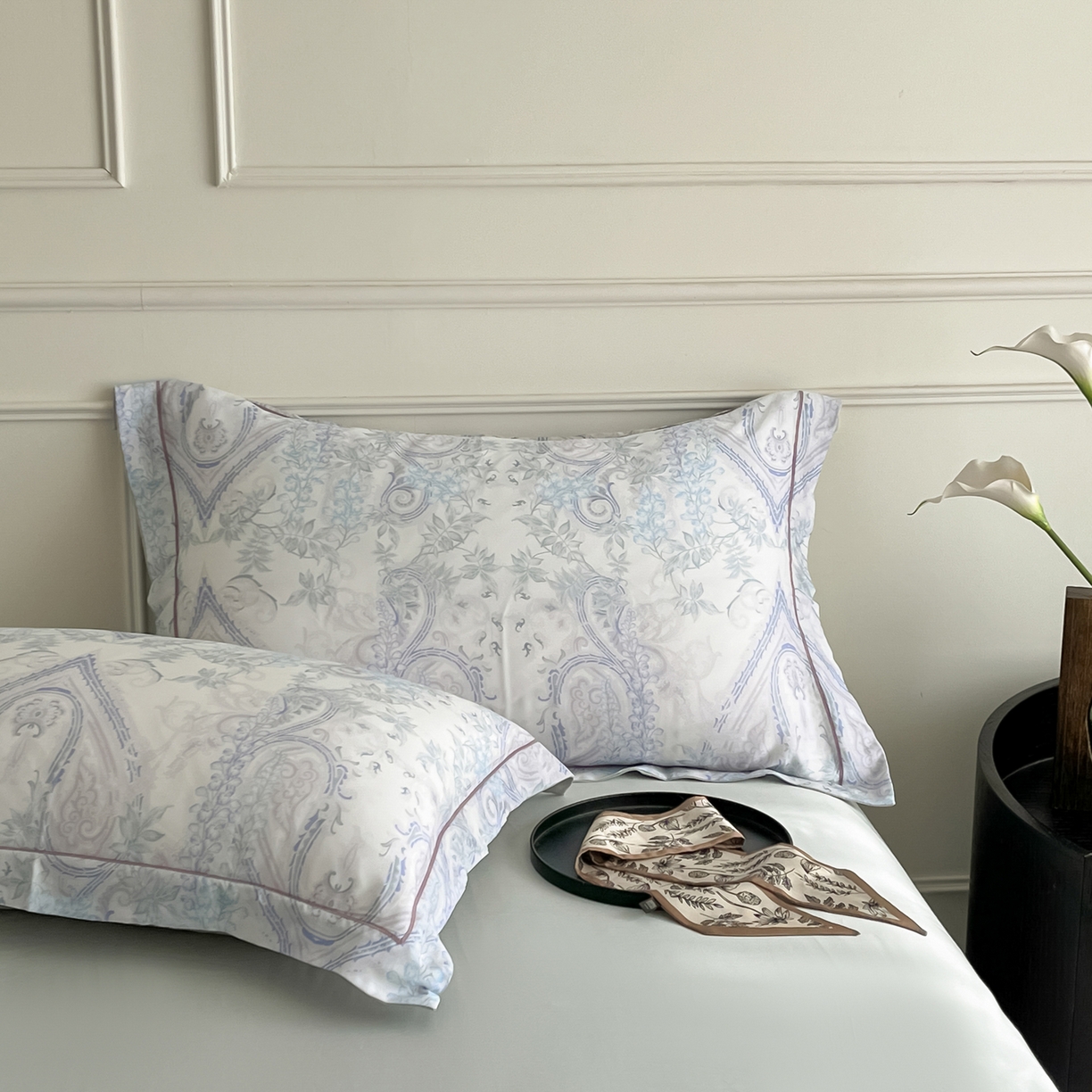 91家纺网 家纺一手货源 找家纺 启航家居 2026新款春夏天丝莱赛尔数码印花四件套 梦境之翼兰