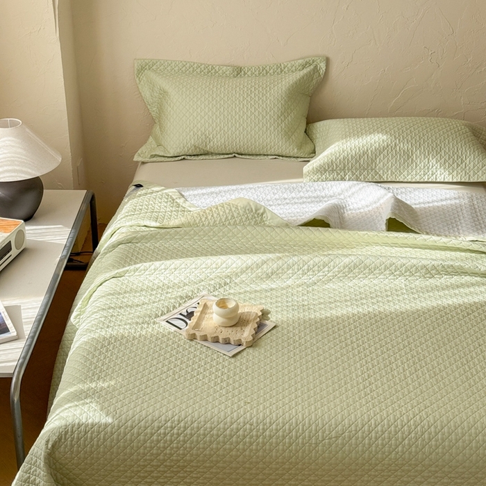 91家纺网 家纺一手货源 找家纺 法芙娜家纺 2026新款100S长绒棉床盖三件套 绿